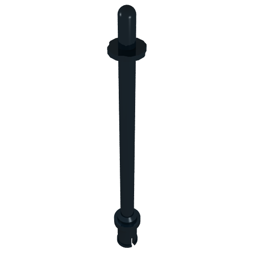 Dark gray LEGO 8L bar with a rounded pin, two stop rings, and a split end, commonly used as a ski pole.