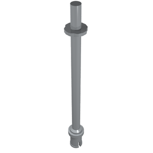 Grey LEGO Bar 8L with two stop rings and a Technic pin end, often used as a ski pole accessory.