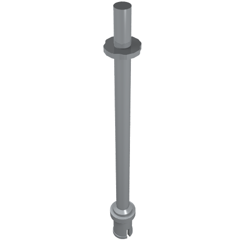 Grey LEGO Bar 8L with two stop rings and a Technic pin end, often used as a ski pole accessory.