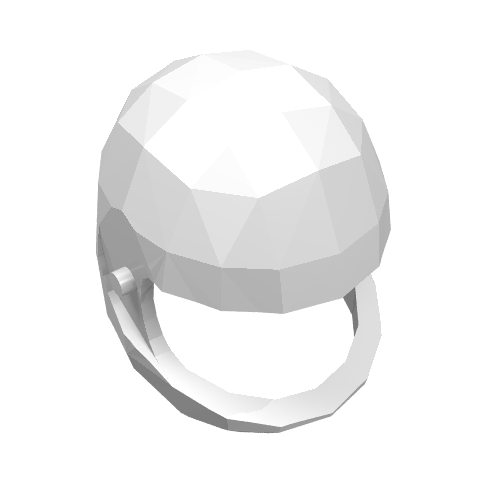 White polygonal LEGO Technic figure accessory helmet, viewed from a slight angle with an open face guard.