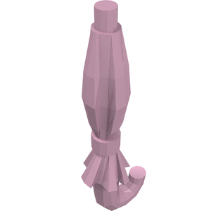Light pink folded LEGO minifigure umbrella with a cylindrical top, cinched middle, and curved bottom handle.