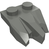 Gray LEGO Plate, Modified 1 x 2 with 3 Claws / Rock Fingers, viewed from an angle.