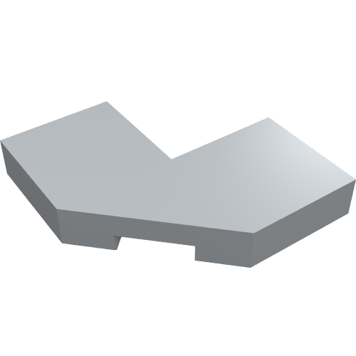 Light gray LEGO Tile, Modified Facet 2 x 2, part 27263, viewed from an angle.