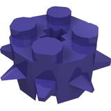 Purple LEGO 27266 brick, round 2x2 with spikes and star-shaped axle hole.