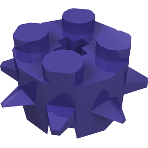 Purple LEGO 27266 brick, round 2x2 with spikes and star-shaped axle hole.