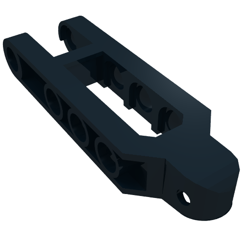 Black LEGO Technic Steering Arm 6.5 x 2 (part 2738) with multiple axle holes and a tow ball socket.