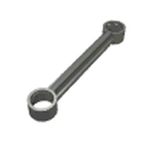 Dark gray LEGO Technic Link 1 x 6 without Stoppers, a long bar with a circular hole on one end and a hexagonal hole on the other.