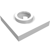 White LEGO 2x2 turntable square base, showing the circular groove and central stud from an isometric view.