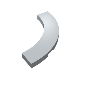 A light gray LEGO Tile, Round Corner 4 x 4 Macaroni (part 27507), rendered in 3D, against a white background.