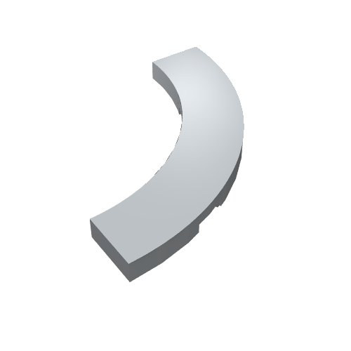 A light gray LEGO Tile, Round Corner 4 x 4 Macaroni (part 27507), rendered in 3D, against a white background.