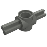 Grey LEGO Technic connector hub 27940 with a central opening and two rectangular axles on opposite sides, featuring curved details.