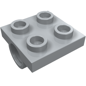 Light gray LEGO 2817 Modified 2x2 Plate with 4 studs and a side pin hole.