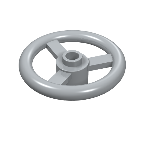 Light gray LEGO Technic steering wheel, small, 3 studs diameter, with three spokes.