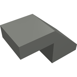 A dark gray LEGO Slope 45 2 x 1 with Cutout without Stud, shown from an elevated perspective.