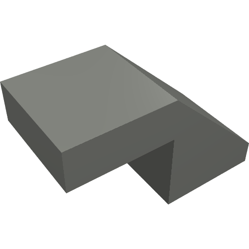A dark gray LEGO Slope 45 2 x 1 with Cutout without Stud, shown from an elevated perspective.