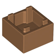 Brown LEGO 2x2x1 container box with a top opening and a raised inner bottom.