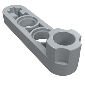 Gray LEGO Technic Liftarm, Modified Stud Connector Thin 1 x 4, with cross axle, pin holes, and stud connector.