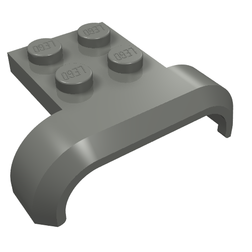 Grey LEGO 28326 Vehicle Mudguard 4 x 3 x 1 with Arch Curved piece, showing four studs on top.