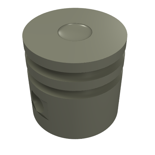 Grey LEGO Technic Engine Piston Round, part 2851, featuring three grooves, a domed top, and a side hole.