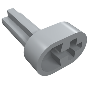 A grey LEGO Technic Engine Crankshaft (part 2853) featuring a shaft and an oval head with two cross-shaped holes.