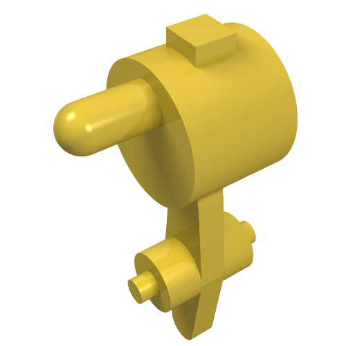 Yellow LEGO 2866 Train Ground Throw part, a cylindrical piece with a rounded rod, square stud, and connectors.