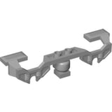 Gray LEGO train motor decorative side piece with open hub points, two top studs, and stepped ends.
