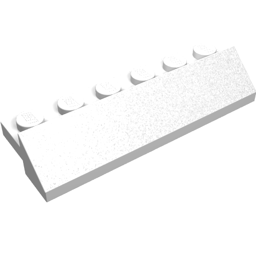 White LEGO Slope 45 2 x 6 x 2/3 brick, element 2875, shown at an angle with six studs on top.