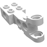 White LEGO Technic part 2904, an angled motorcycle pivot with four studs on top and multiple Technic pin holes.