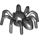 Dark gray LEGO spider mini-figure accessory, part 29111, with eight legs and an elongated abdomen.