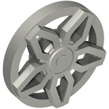 LEGO 29117b Wheel Cover 5 Spoke Framed in silver-grey, featuring a circular design with five angular spokes.