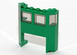 Green LEGO train front 2x6x5 1/3 part with two rectangular windows and two corner windows, featuring molded trans-brown glass pattern.