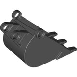 Dark gray LEGO Technic Digger Bucket 2950, 4x4x9, with three front teeth and multiple pinholes for attachment.