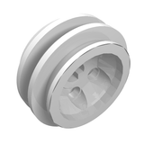 White LEGO Wheel part 2994 (30.4 x 14 VR) with two outer grooves and multiple inner axle connection points.