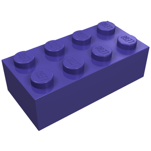 LEGO 3001 purple 2x4 brick with eight studs, viewed at an angle.