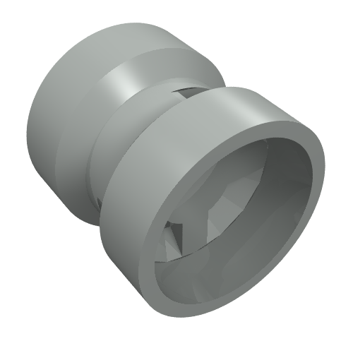 A light grey LEGO Wheel 8mm D. x 9mm for slicks with a round hole for a wheels holder pin, viewed at an angle.
