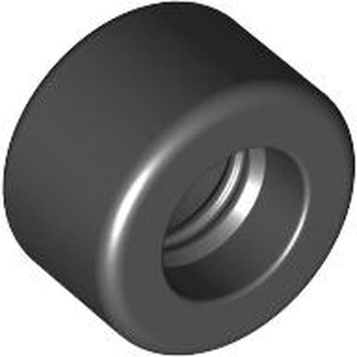 A single dark gray LEGO 30028 tire, 14mm D. x 9mm smooth small wide slick.