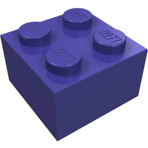 A single purple LEGO 3003 2x2 brick with four studs, shown from an angled view.