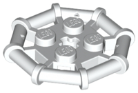 White LEGO 30033 Plate, Modified 2 x 2 with Bar Frame Octagonal, featuring four top studs.