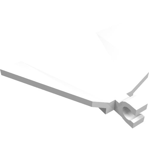 White LEGO 30034 Panel 3 x 5 Hexagonal with Bent Sides and Clip, viewed from a slightly elevated angle.