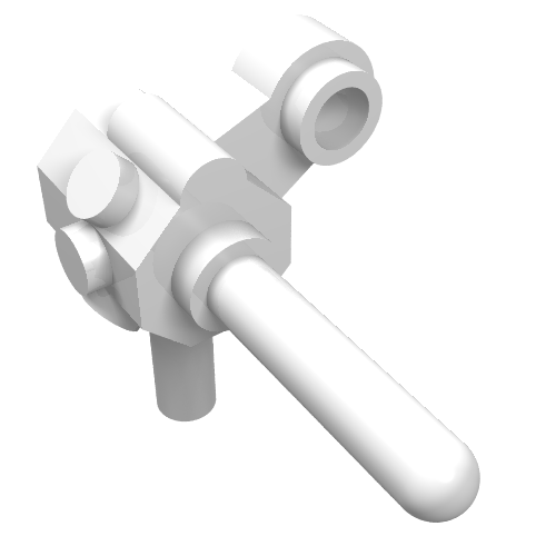 White LEGO Minifigure Utensil Space Scanner Tool 30035, showing its hexagonal body, studs, clips, and forward-extending bar.