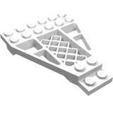 A white LEGO Wedge, Plate 8 x 6 x 2/3 with Grille (part 30036), featuring top studs, an underside grille, and end studs.