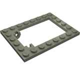 Gray LEGO 30041 Modified 6x8 Trap Door Frame Horizontal plate with an open center, studs, and a hinge.