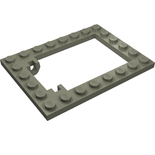 Gray LEGO 30041 Modified 6x8 Trap Door Frame Horizontal plate with an open center, studs, and a hinge.