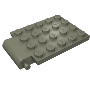 Grey LEGO Plate, Modified 4 x 5 with Trap Door Hinge, featuring 20 studs and a protruding hinge pin.