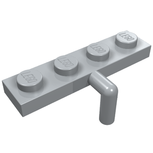 Light grey LEGO 1x4 modified plate with four studs on top and a bar arm extending downwards.