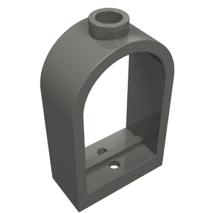 A dark gray LEGO 30044 Window 1 x 2 x 2 2/3 with a rounded top, featuring an open archway and a stud on top.