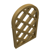 LEGO 30046 brown window pane, 1x2x2 2/3, with diamond lattice and rounded top, angled view.