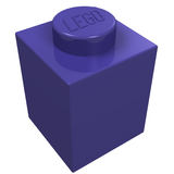 Purple LEGO 1x1 brick with a single stud on top, embossed with the LEGO logo.