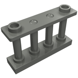 Gray LEGO 30055 Fence 1x4x2 Spindled element, a bar-and-pillar structure with two studs on the top plate.