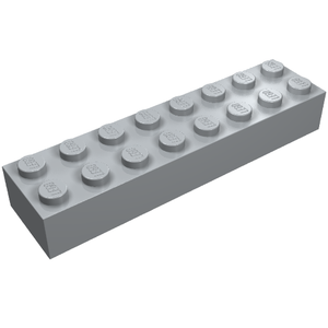 Light gray LEGO 2x8 brick. Shows 16 studs on top, each embossed with the LEGO logo.
